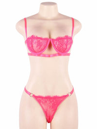 Hot pink δαντελένιο σετ σουτιέν και σλιπ με μπανέλα – Juicy String

