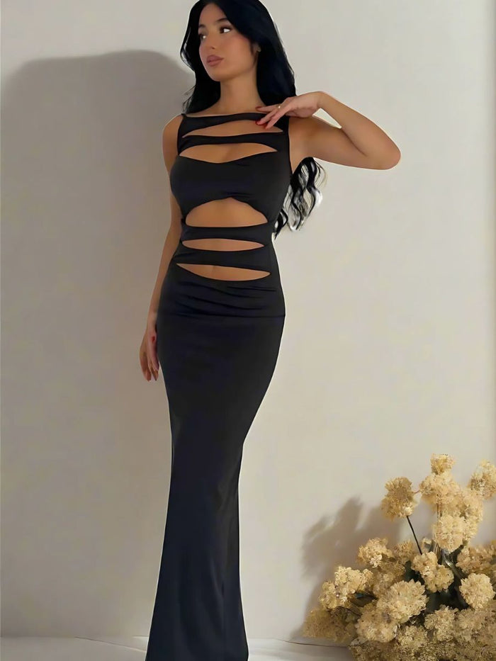 Μαύρο Μάξι Sexy Φόρεμα με Ανοίγματα Μπροστά – Juicy String