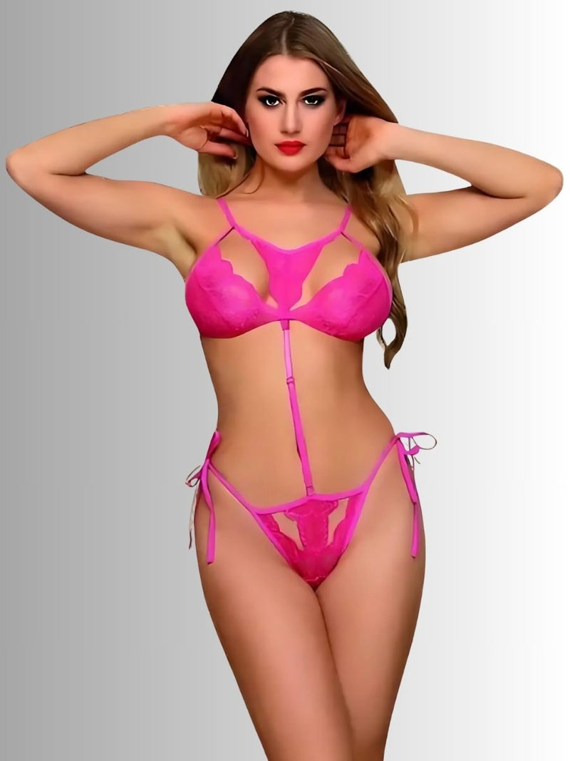 Sexy ροζ εσώρουχο με δαντέλα και ρυθμιζόμενες τιράντες – juicy string