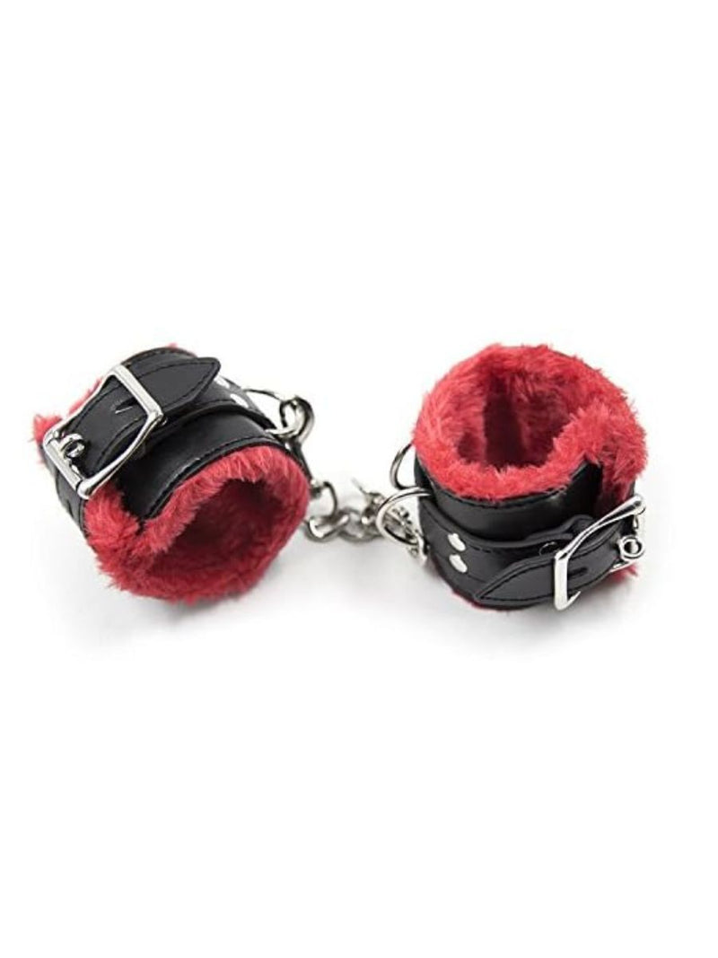 Μαύρο-Κόκκινο Kinky Σετ BDSM 8 Τεμάχια Με Γούνα