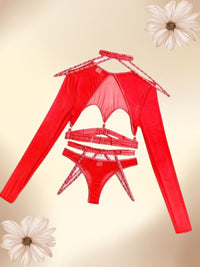 Σετ 4 τεμαχίων με μακρυμάνικο top με open cup και string, S/M/L, για σέξι και kinky εμφανίσεις – Juicy String