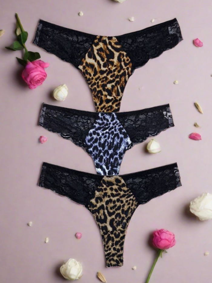 Δαντελένιο Γυναικείο String με Animal Print Μοτίβο