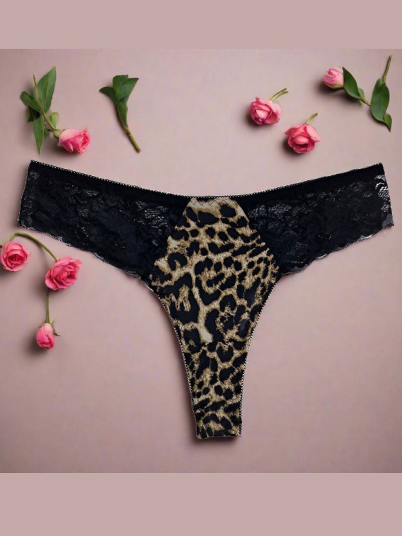 Δαντελένιο Γυναικείο String με Animal Print Μοτίβο