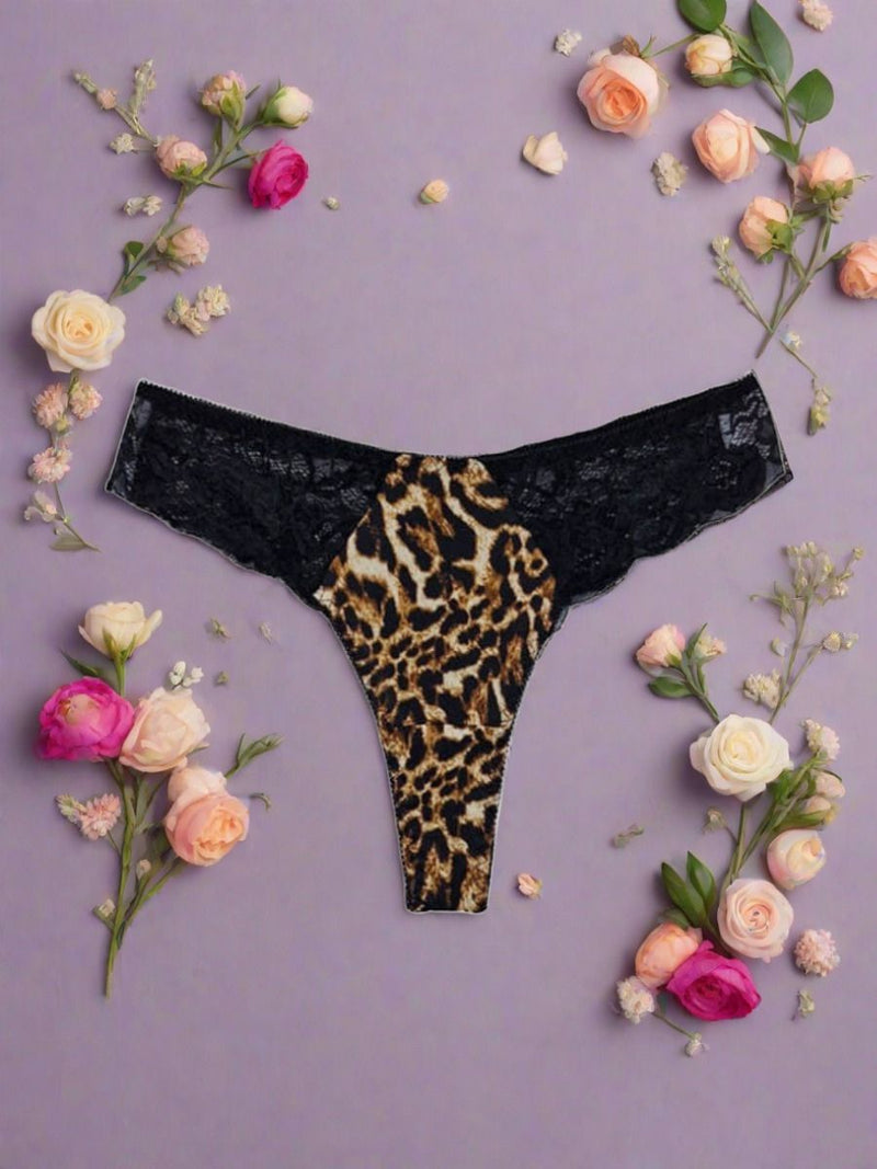 Δαντελένιο Γυναικείο String με Animal Print Μοτίβο