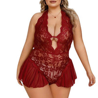 Plus Size Δαντελένιο Κορμάκι με Halter Σχέδιο