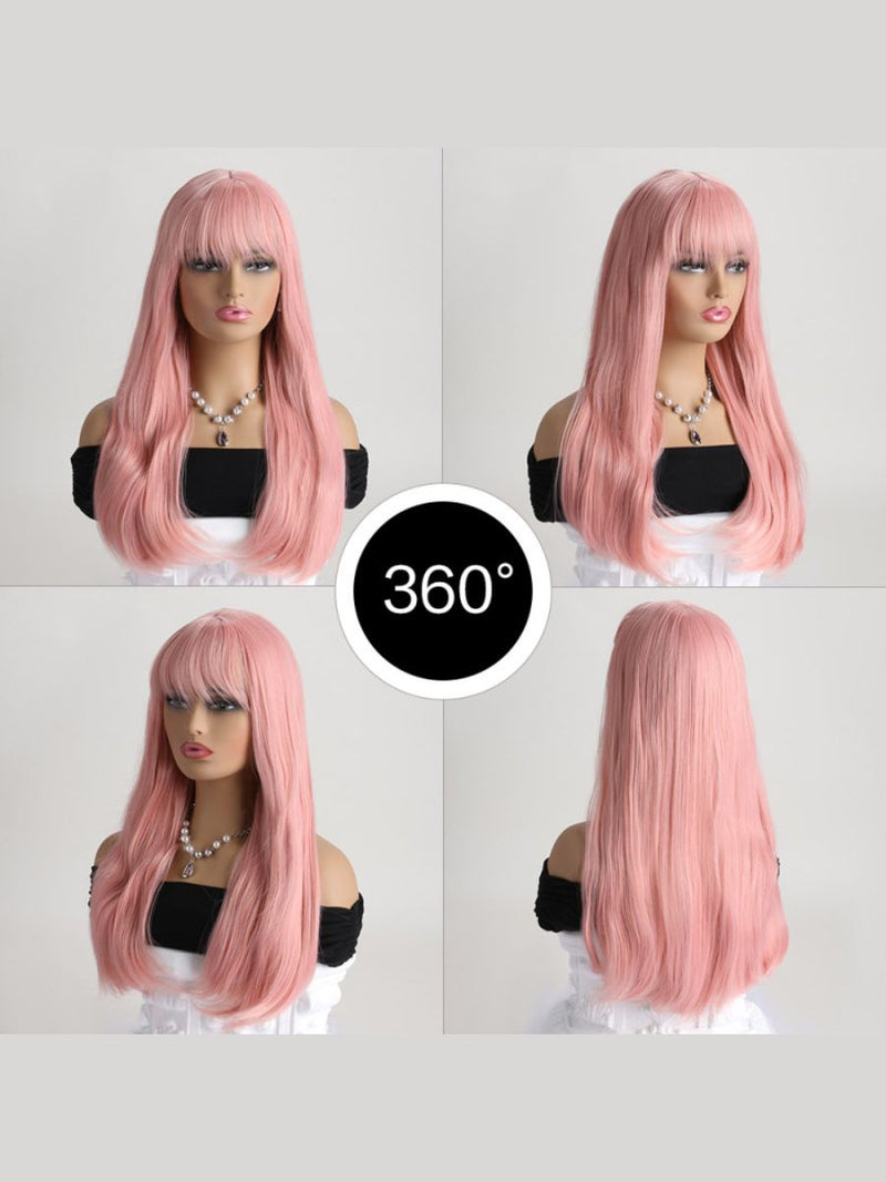 Μακριά Ίσια Περούκα Light Pink με Αφέλειες