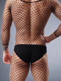 Ολόσωμο Ανδρικό Διχτυωτό Bodystocking με Μακριά Μανίκια