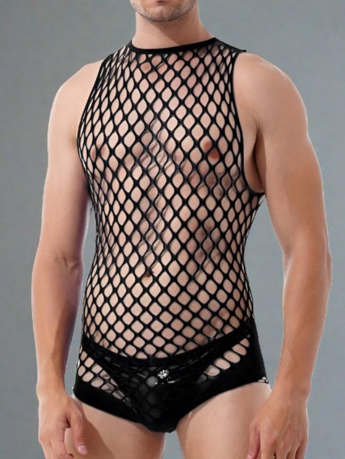 Ανδρικό Μαύρο Fishnet Κορμάκι