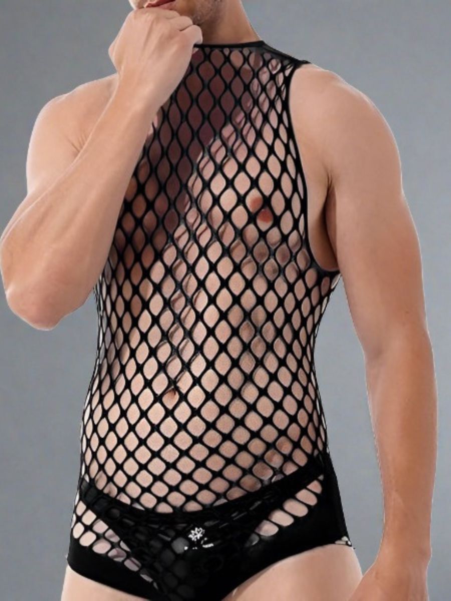 Ανδρικό Μαύρο Fishnet Κορμάκι