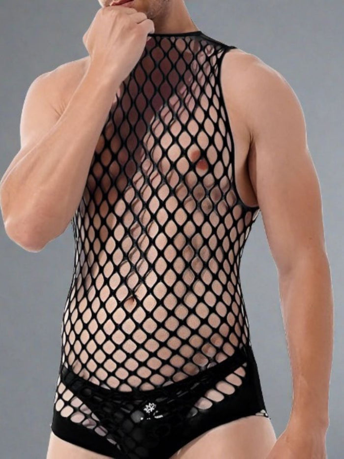 Ανδρικό Μαύρο Fishnet Κορμάκι
