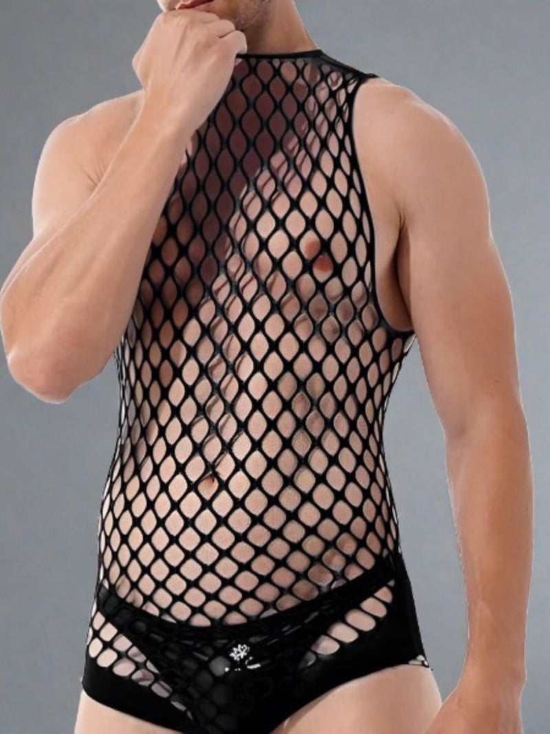 Ανδρικό Μαύρο Fishnet Κορμάκι