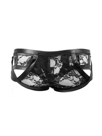 Ανδρικό μαύρο δερμάτινο low rise sexy σλιπ – Juicy String