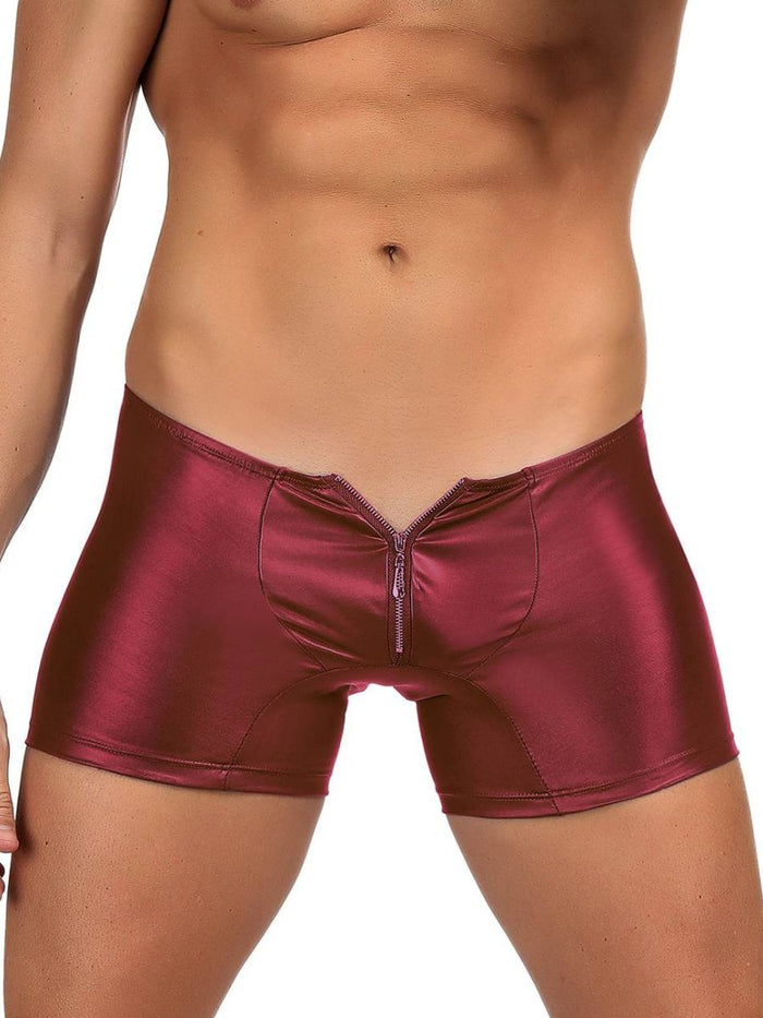 Ανδρικό boxer σε Bordeaux δερματίνη με φερμουάρ μπροστά – Juicy String