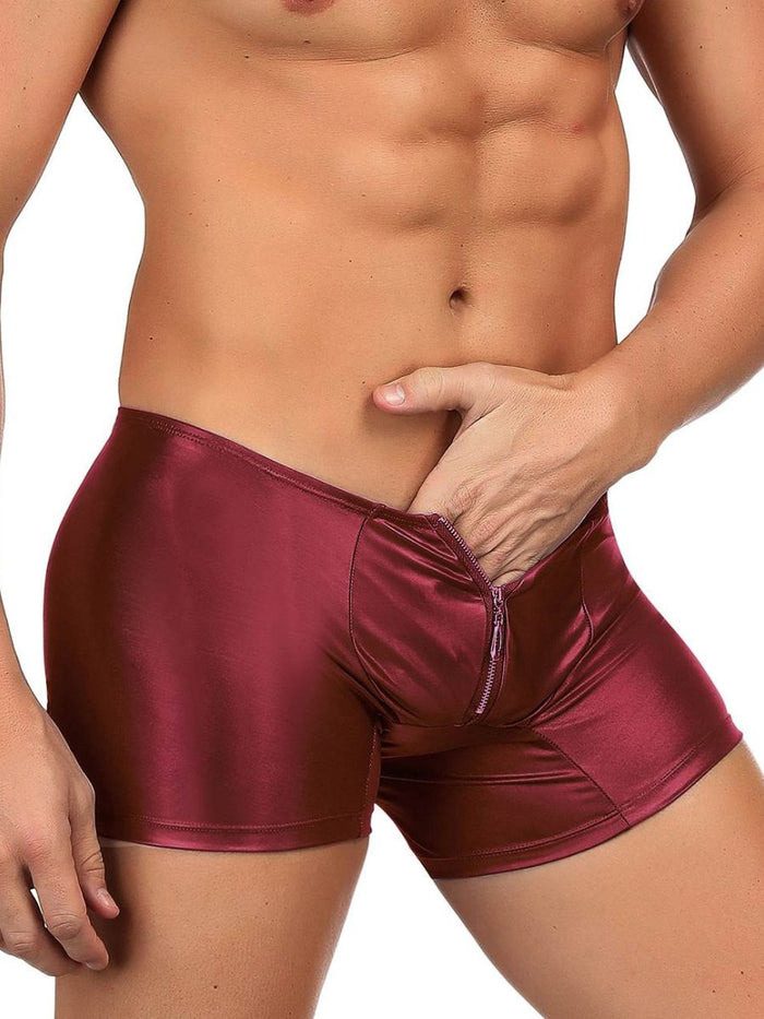 Ανδρικό boxer σε Bordeaux δερματίνη με φερμουάρ μπροστά – Juicy String