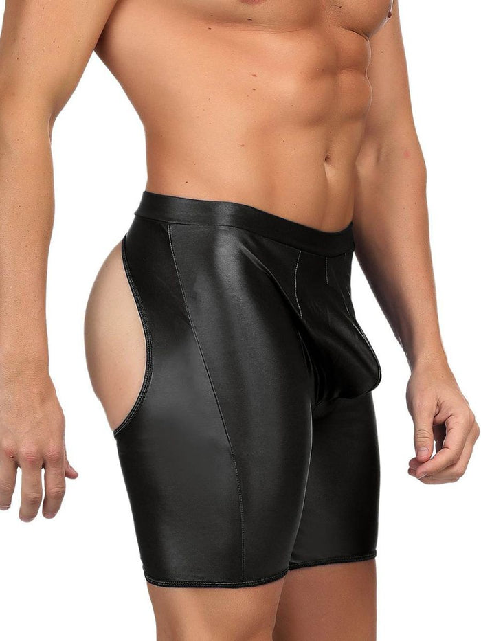 Ανδρικό sexy δερμάτινο παντελόνι με ανοιχτούς γοφούς – Juicy String