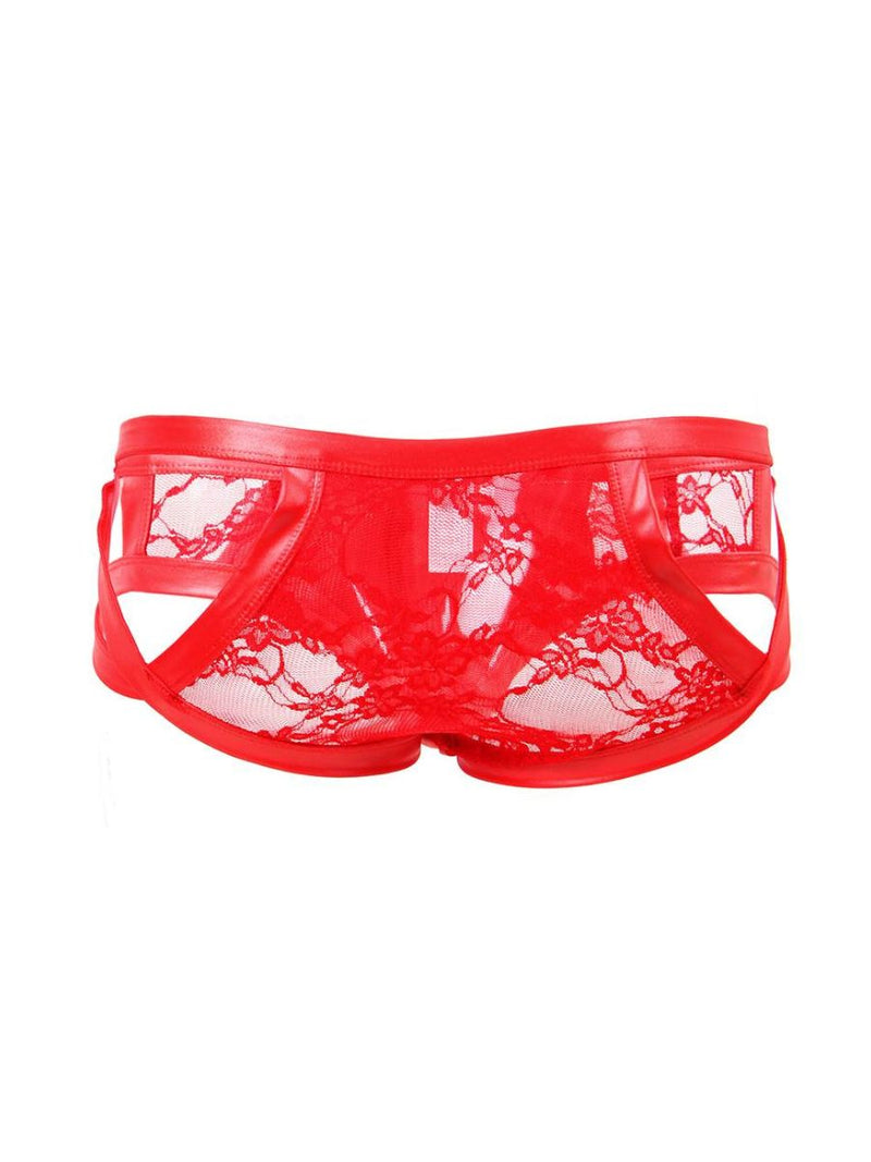 Ανδρικό κόκκινο δερμάτινο low rise sexy σλιπ – Juicy String
