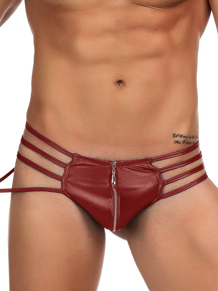 Ανδρικό sexy jocstrap από συνθετικό δέρμα με φερμουάρ μπροστά – Juicy String