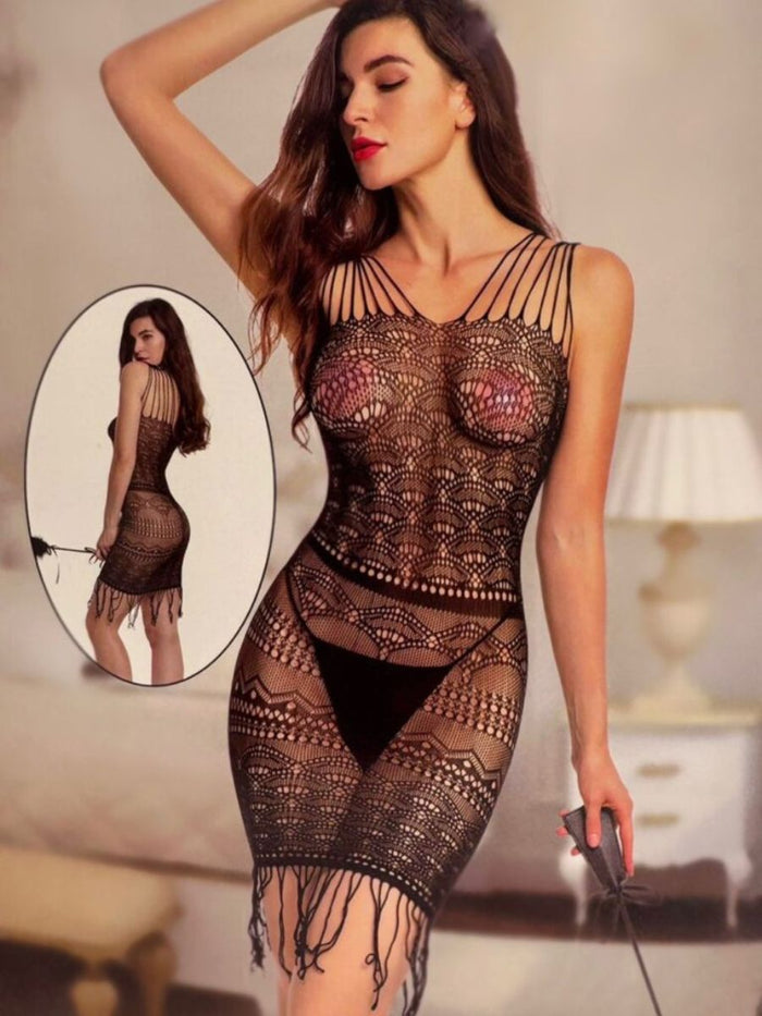 Μίνι Crochet Φόρεμα με Κρόσια και Λεπτά Ραντάκια