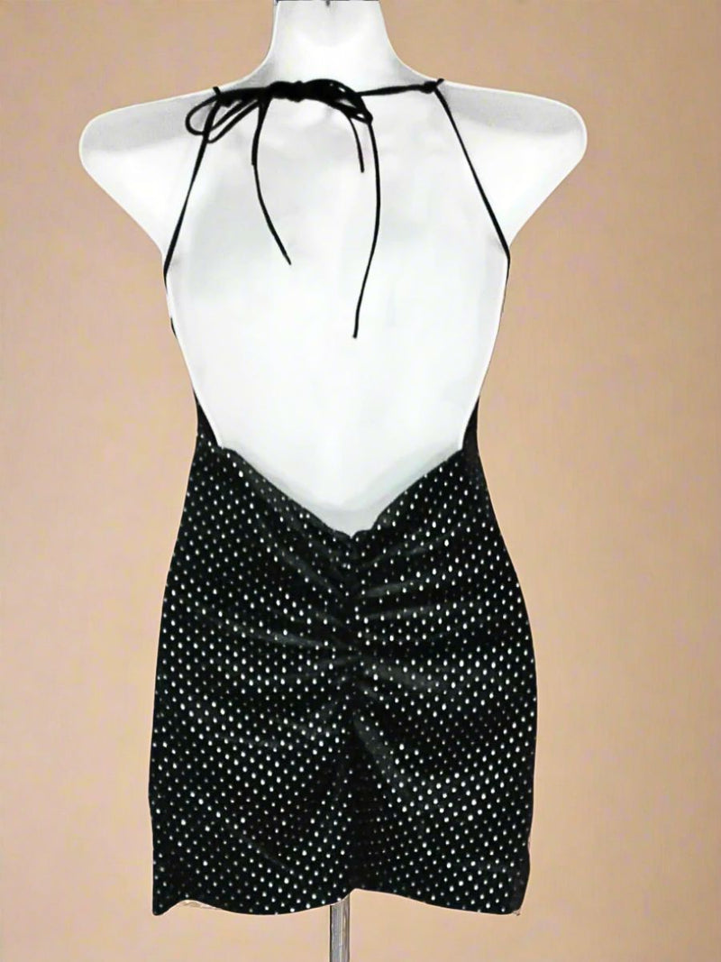 Mini Φόρεμα Βελούδινο με Strass & Ανοιχτή Πλάτη