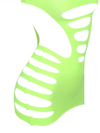Neon lime διχτυωτό mini bodystocking με hollow-out σχέδιο & μακριά μανίκια – Juicy String