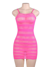 Ροζ δικτυωτό mini chemise φόρεμα με hollow-out ριγέ σχέδιο – Juicy String