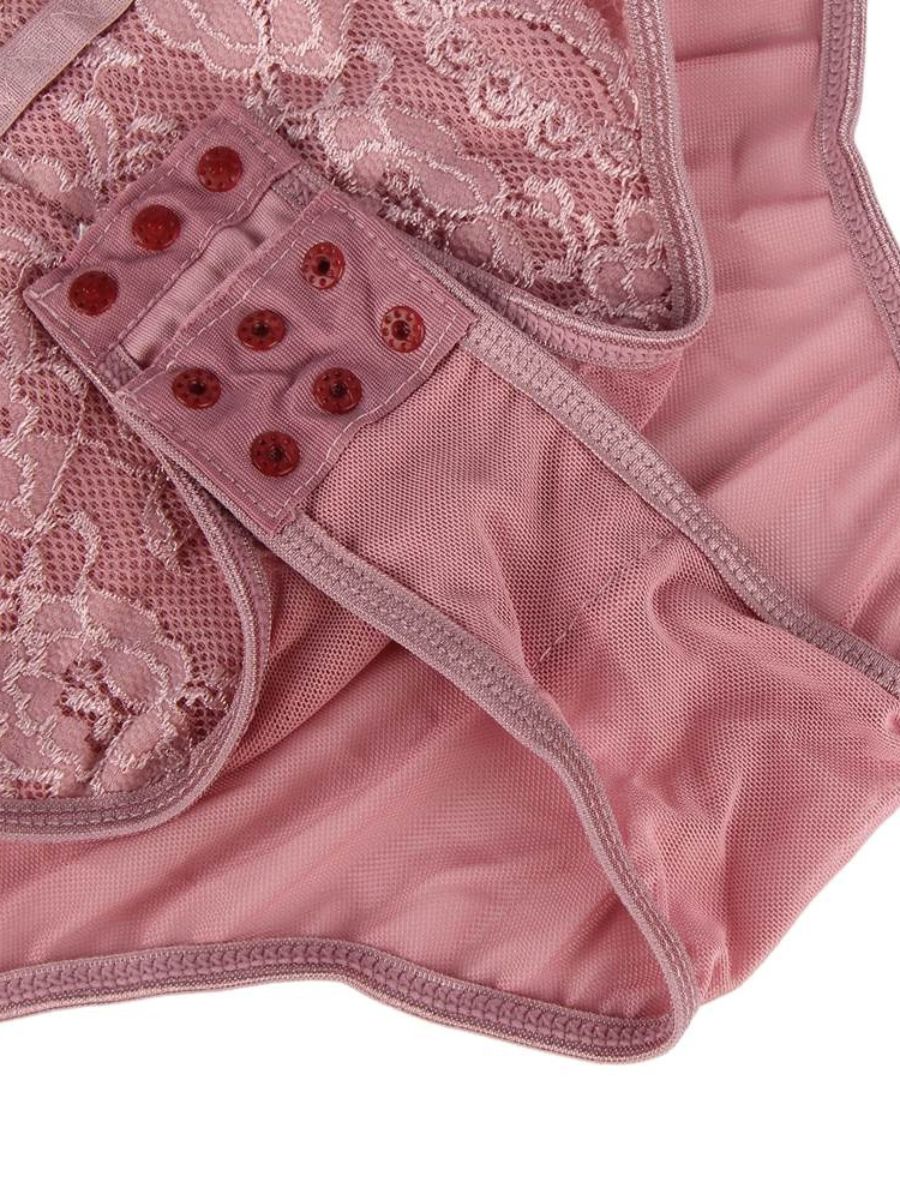 Ροζ Plus Size Κορμάκι με Δαντέλα και Ανοιχτό Καβάλο – Juicy String