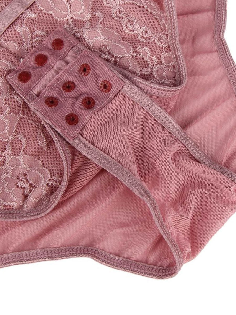 Ροζ Plus Size Κορμάκι με Δαντέλα και Ανοιχτό Καβάλο – Juicy String