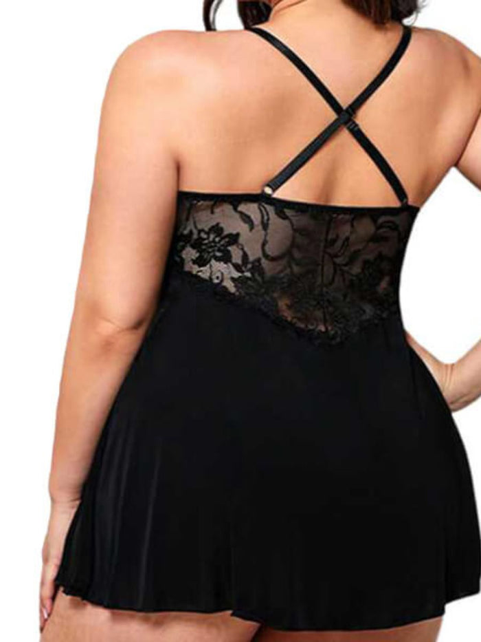 Plus Size Babydoll με Δαντέλα και Βαθύ V Ντεκολτέ
