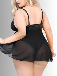 Plus size babydoll με δαντελένιο μπούστο και slip – μαύρο | Juicy String