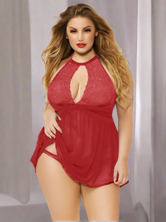 Plus Size Αέρινο Babydoll με Ασορτί Slip