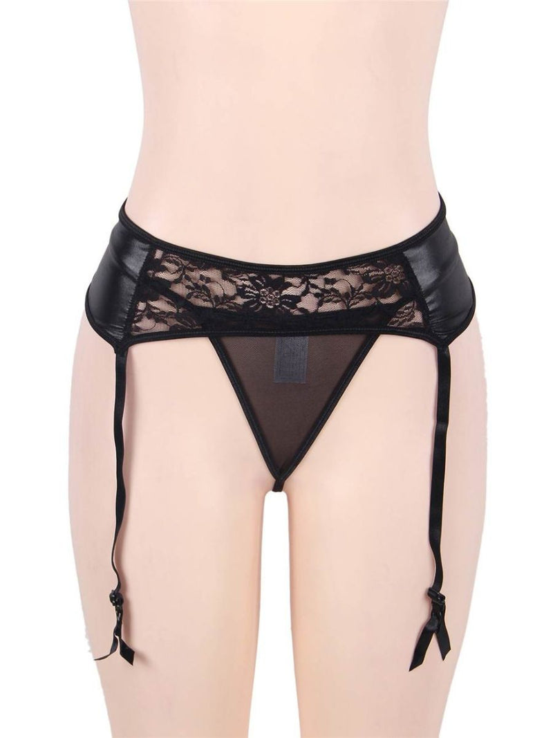 Plus size μαύρη δαντελένια ζαρτιέρα με στρινγκ – Juicy String