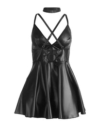 Plus size μαύρο φόρεμα από δερματίνη με τσόκερ – Juicy String