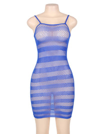 Μπλε fishnet ολόσωμο φόρεμα δίχτυ για plus size σιλουέτες – Juicy String
