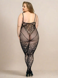 Ολόσωμο Μαύρο Plus Size Bodystocking με Φλοράλ Μοτίβο 🌹