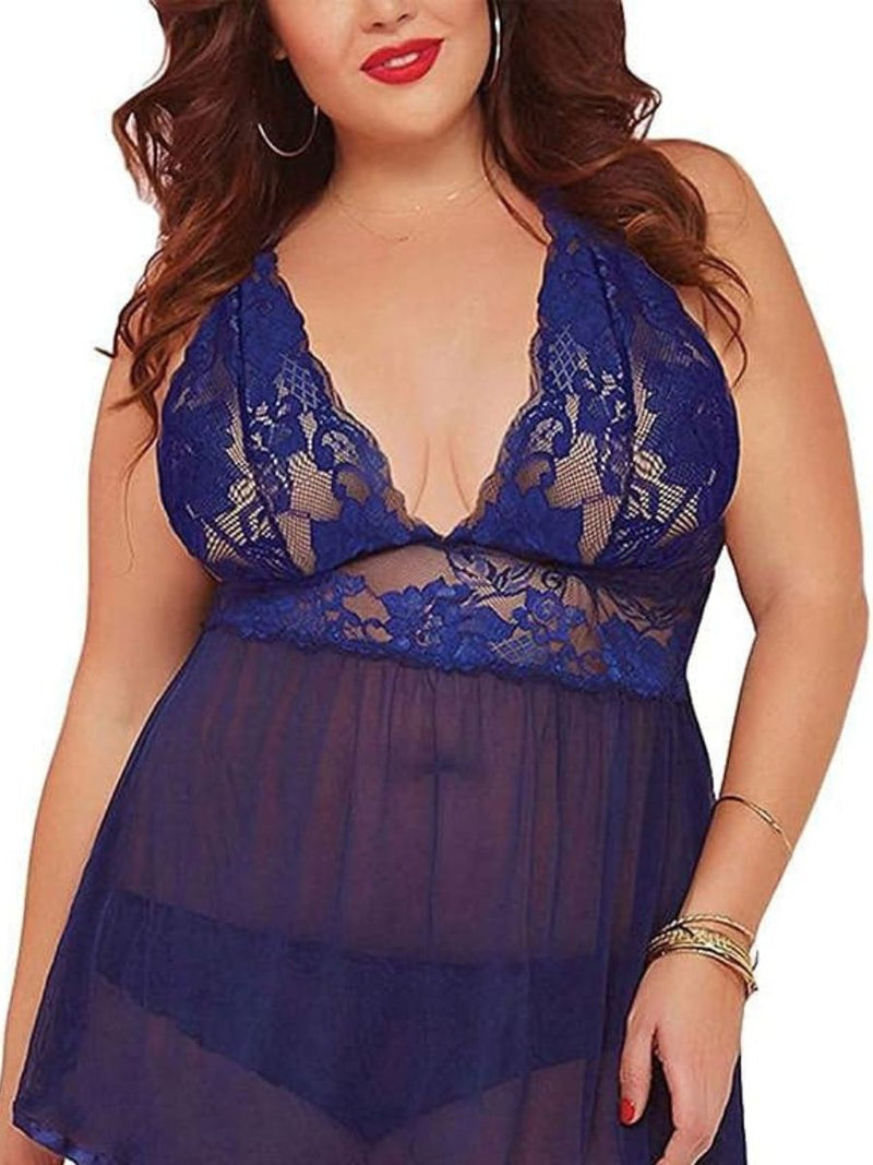 Plus size babydoll με δαντέλα και βαθύ V ντεκολτέ – Juicy String