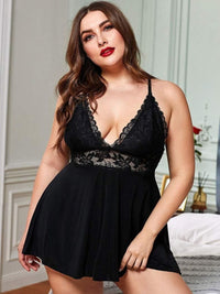 Plus size babydoll με δαντέλα και βαθύ V ντεκολτέ – Juicy String