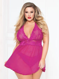 Plus size babydoll με δαντέλα και βαθύ V ντεκολτέ – Juicy String