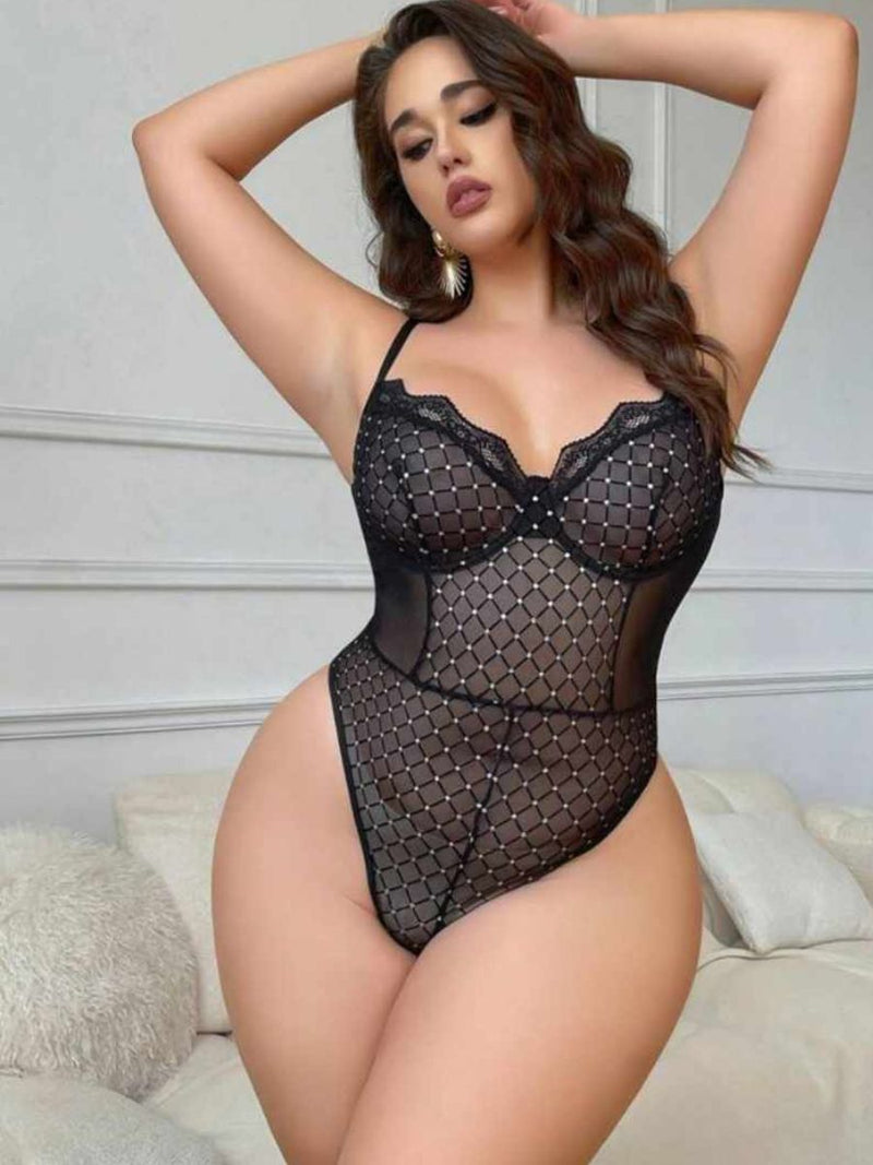 Plus Size Bodysuit με Δαντέλα & Λαμπερές Λεπτομέρειες