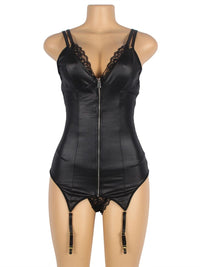 Plus size δερμάτινο lingerie σετ με ζαρτιέρα και φερμουάρ. Για σέξι εμφανίσεις με attitude – Juicy String