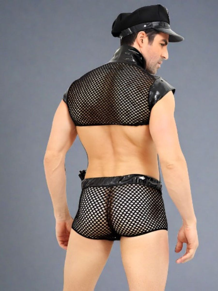 Sexy Leather Police Στολή Ανδρική See Through