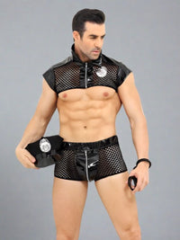 Sexy Leather Police Στολή Ανδρική See Through