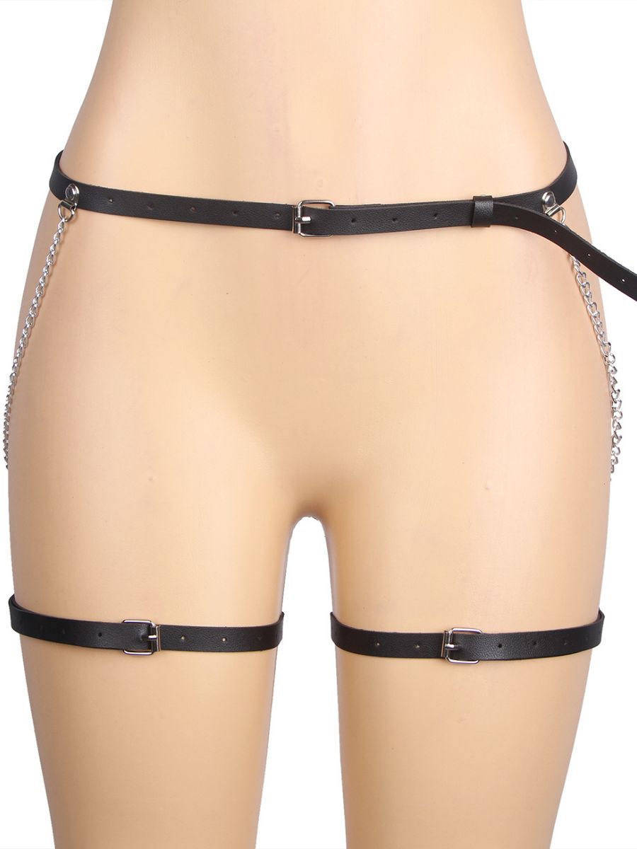 Bondage harness με δερμάτινα λουριά και μεταλλικές αλυσίδες – Juicy String