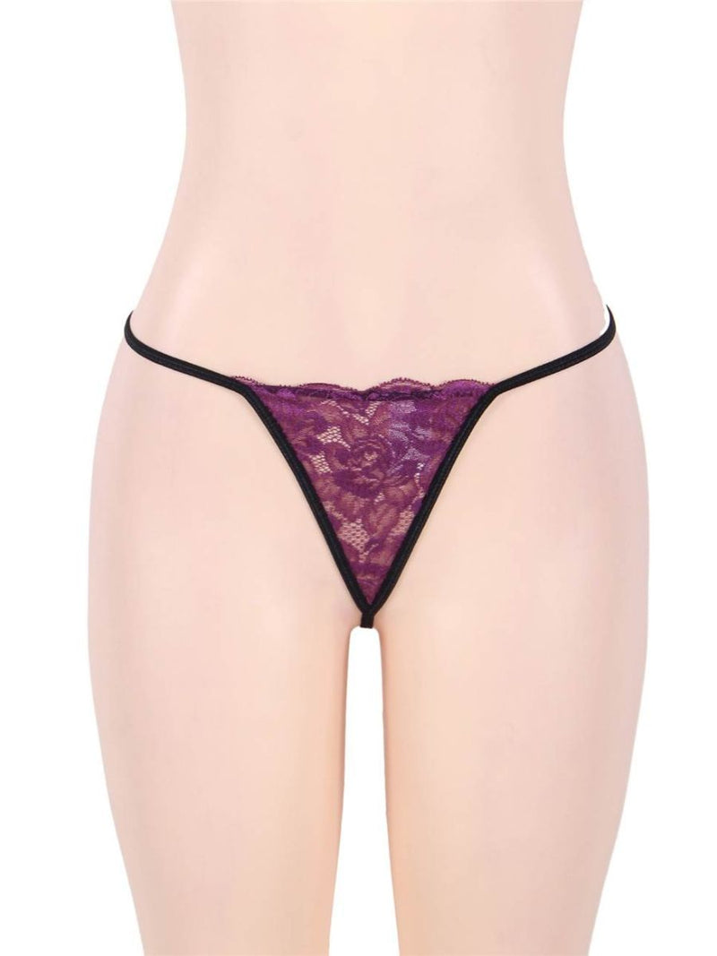 Plus size μωβ σατέν babydoll με δαντελένιο στήθος και strappy ανοιχτή πλάτη – Juicy String

