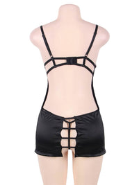 Plus size μωβ σατέν babydoll με δαντελένιο στήθος και strappy ανοιχτή πλάτη – Juicy String

