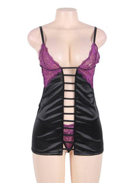Plus size μωβ σατέν babydoll με δαντελένιο στήθος και strappy ανοιχτή πλάτη – Juicy String

