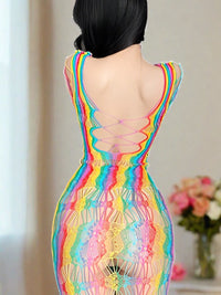 Διχτυωτό Φόρεμα Rainbow Εξώπλατο με Χιαστί Σχέδια - Juicy String