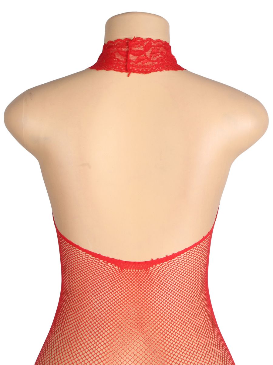 Κόκκινο ολόσωμο bustless bodystocking από διάφανο mesh – Juicy String