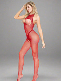 Κόκκινο ολόσωμο bustless bodystocking από διάφανο mesh – Juicy String