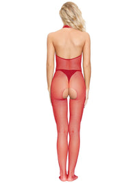 Κόκκινο ολόσωμο bustless bodystocking από διάφανο mesh – Juicy String
