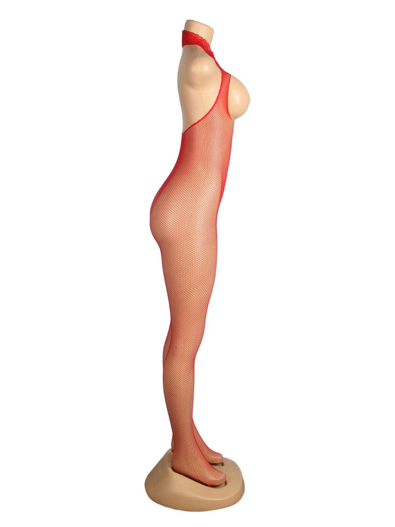 Κόκκινο ολόσωμο bustless bodystocking από διάφανο mesh – Juicy String